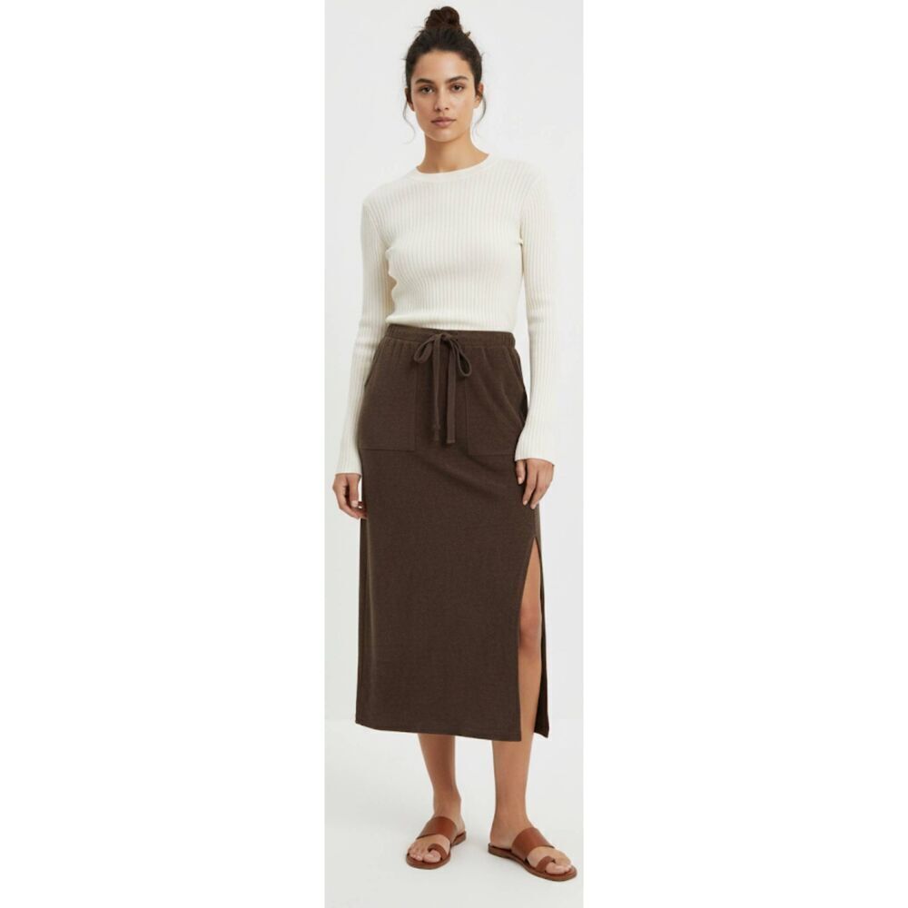 Barefoot dreams womens large maxi sweater skirt brown chocolate cozy super soft